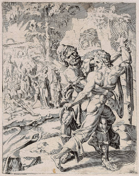 Jacob Wrestling with the Angel, plate 7 from the Story of Jacob, after Maarten van Heemskerck