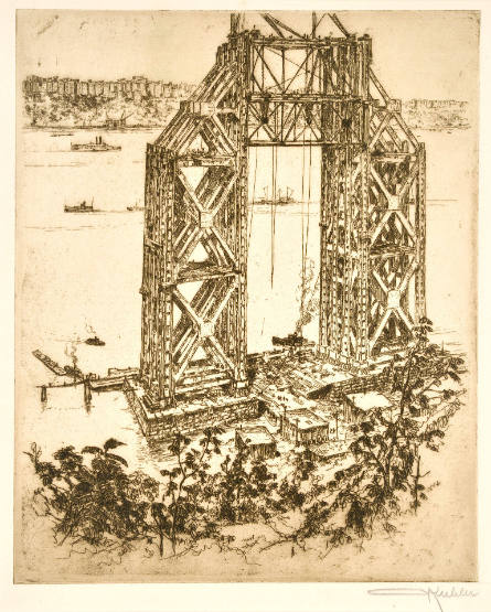 The Hudson River Bridge under Construction-1928 or The Tower Grows, from The George Washington Bridge Series