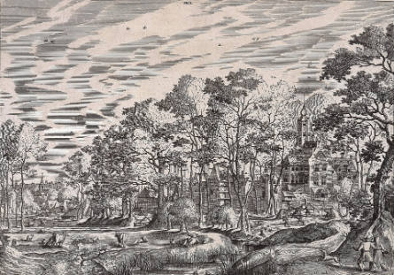 View of a Village with a Castle to the Right, from Landscapes with Village Scenes, after Hans Bol