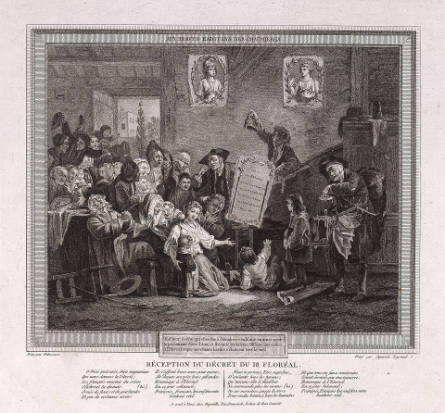 Réception du décret du 18 floréal [Reception of the Decree of 18 floréal], after Philibert Louis Debucourt