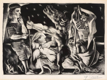 Minotaure aveugle guidé par une fillette dans la nuit [Blind Minotaur Guided by a Young Girl in the Night], plate 97 from the Suite Vollard