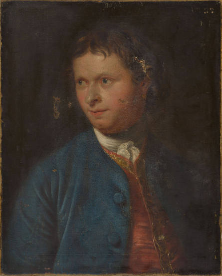 Portrait of a Man, bust length, wearing a blue coat and a red vest