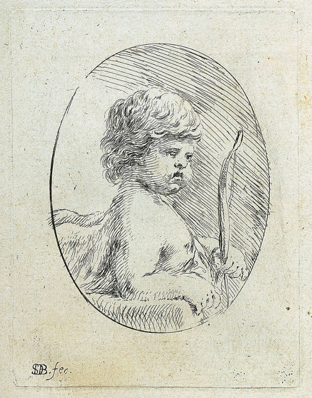 A Cupid in Three-Quarter Profile, Holding a Bow in His Left Hand and Resting His Right Hand on a Stone, from Diverses figures et griffonnements [Various figures and sketches]