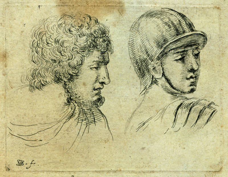 Two Male Heads in Profile: A Bearded Man and a Soldier, from Recueil de diverses pièces servant à l'art de portraiture [Collection of various pieces serving the art of portraiture]