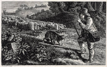 Shepherd with Dog and Departing Flock