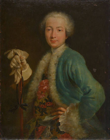 Portrait of a Young Man, half length, in a Flowered Waistcoat, Holding a Cane