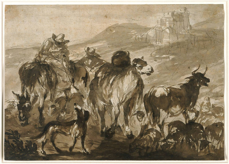 Two Peasants with a Herd and Camel