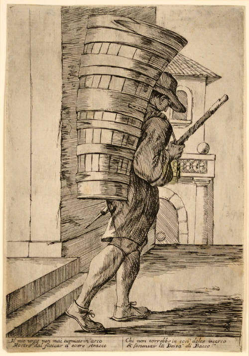 A Man Carrying a Wine Cask, from L'arti di Bologna [The Cries of Bologna], after Annibale Carracci