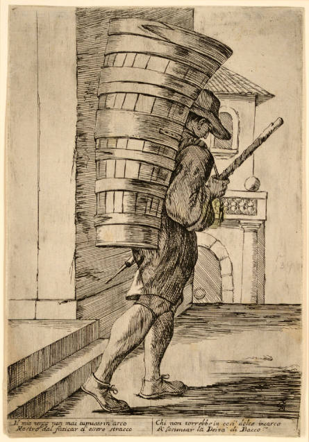 A Man Carrying a Wine Cask, from L'arti di Bologna [The Cries of Bologna], after Annibale Carracci