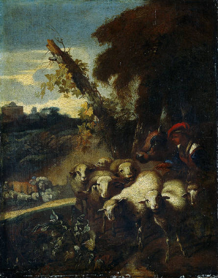 A Shepherd and His Flock in a Landscape