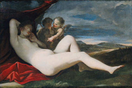 Sleeping Venus with Two Putti in a Landscape