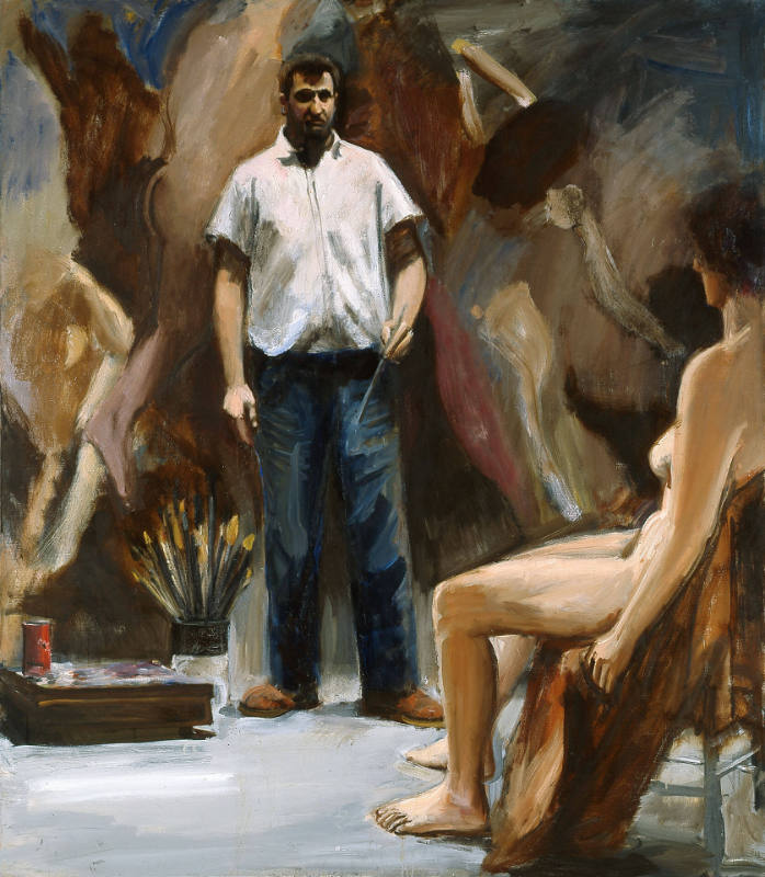 Self-Portrait Standing with Seated Model