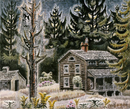 Old House and Spruce Trees