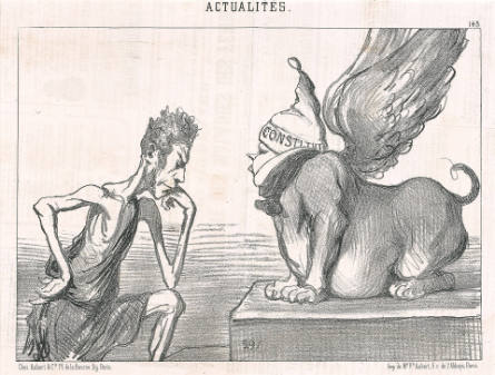 Le nouvel Oedipe devant le nouveau Sphinx [The New Oedipus before the New Sphinx], plate 145 from Actualités, in Le Charivari, 17 June 1851