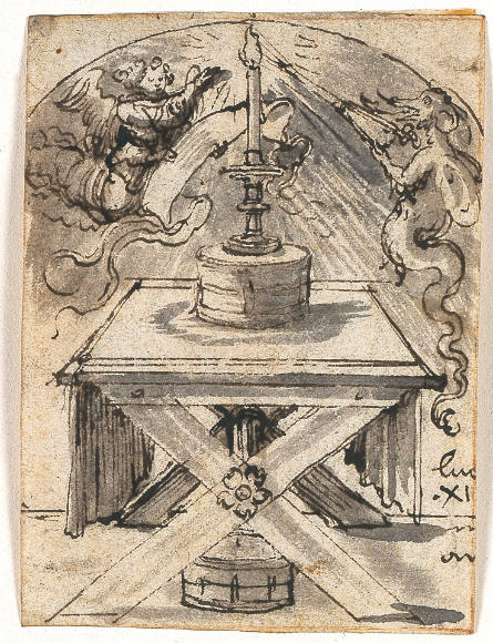 An Allegory of Religion, with a Candle on a Table Flanked by an Angel and a Demon