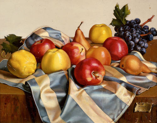 Nature morte de fruits et drapé de soie [Still Life of Fruit and Draped Silk]