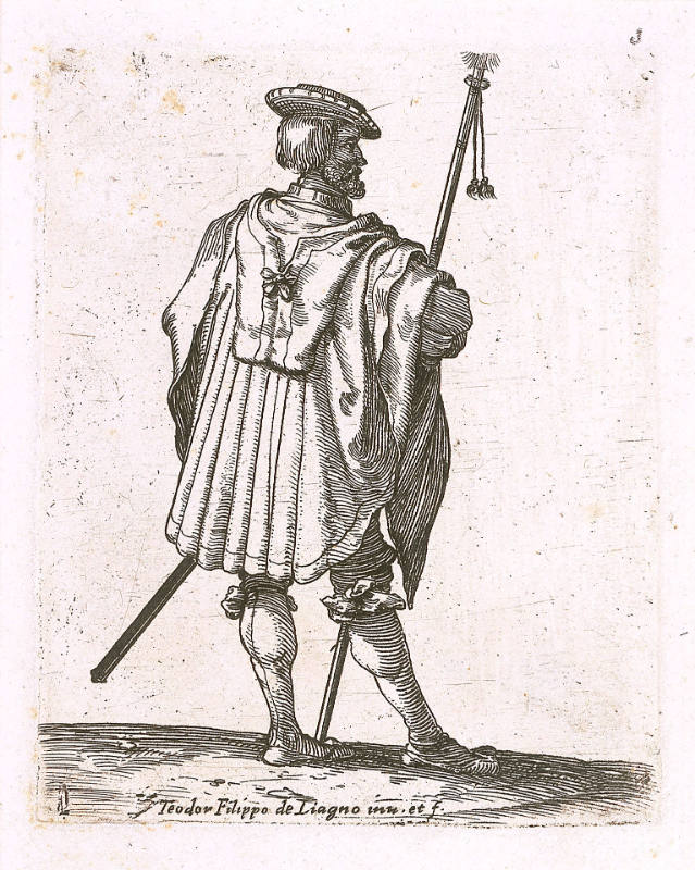 Soldier with His Staff Seen from Behind, plate 3 from a set of Twelve Soldiers