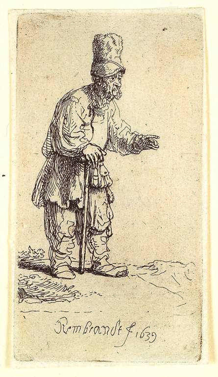 Peasant in a High Cap, Standing, Leaning on a Stick