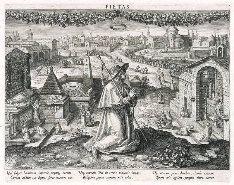 Piety, plate 6 from Skills of a Prince, after Jan van der Straet, called Stradanus