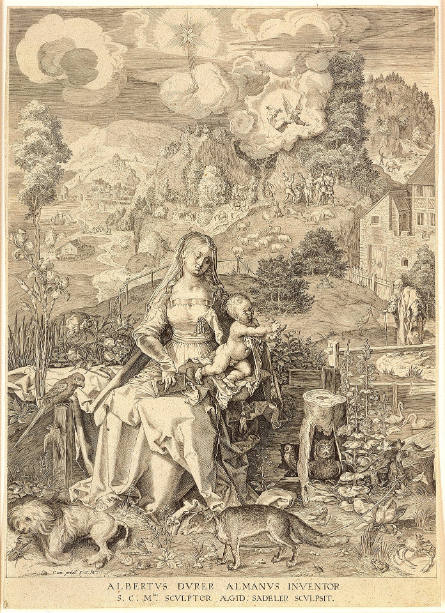The Virgin and Child Seated on a Nosebank, after Albrecht Dürer