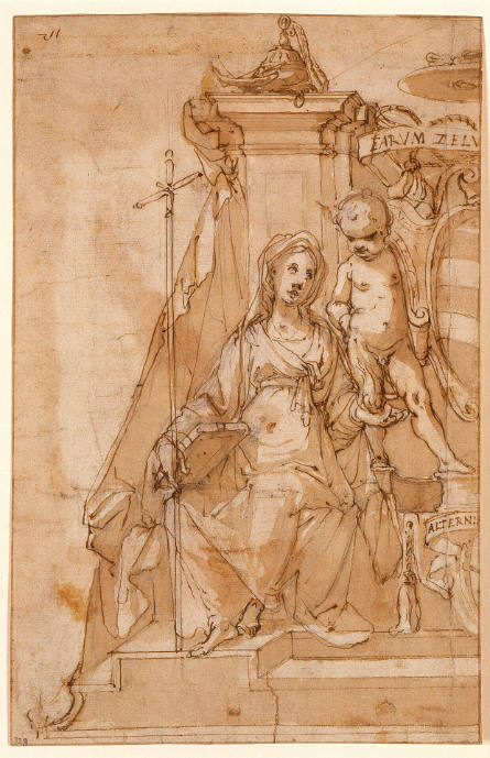 Personification of Religion with a Putto Flanking the Arms of a Cardinal