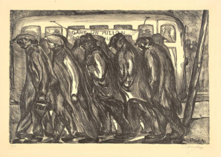 Untitled (Workers' march, bus in background)