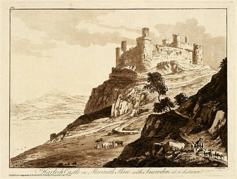 Harlech Castle in Marionethshire, with Snowdon at a Distance, plate 7 from XII Views in North Wales