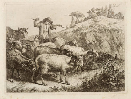 Shepherd with His Flock, Plate 2, from The Twelve Etchings Dedicated to Lord Exeter