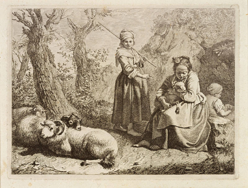 Three Shepherdesses, Plate 6 from The Twelve Etchings Dedicated to Lord Exeter