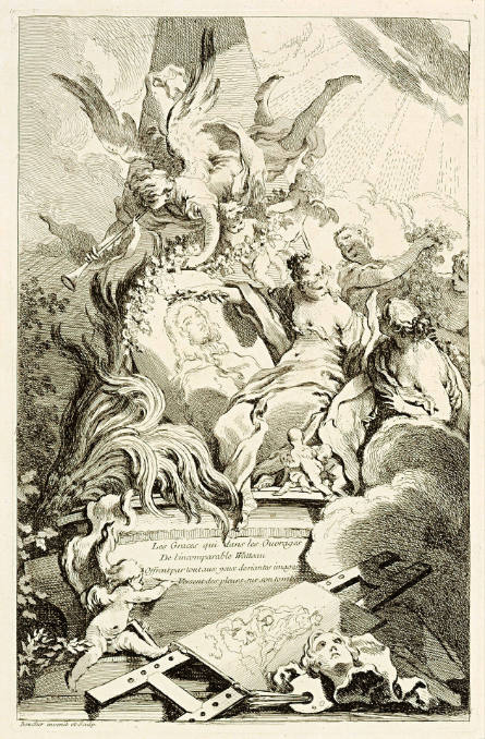 The Graces at the Tomb of Watteau, frontispiece to the Figures de différents caractères, II