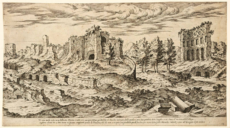 Vi sono ancho sotto terra bellissime stantiae a volte...[View of the Esquiline with the Ruins of the Baths of Trajan], plate 18 from I Vestigi dell' antichità di Roma [The Ruins of the Antiquities of Rome]