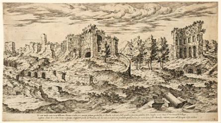 Vi sono ancho sotto terra bellissime stantiae a volte...[View of the Esquiline with the Ruins of the Baths of Trajan], plate 18 from I Vestigi dell' antichità di Roma [The Ruins of the Antiquities of Rome]