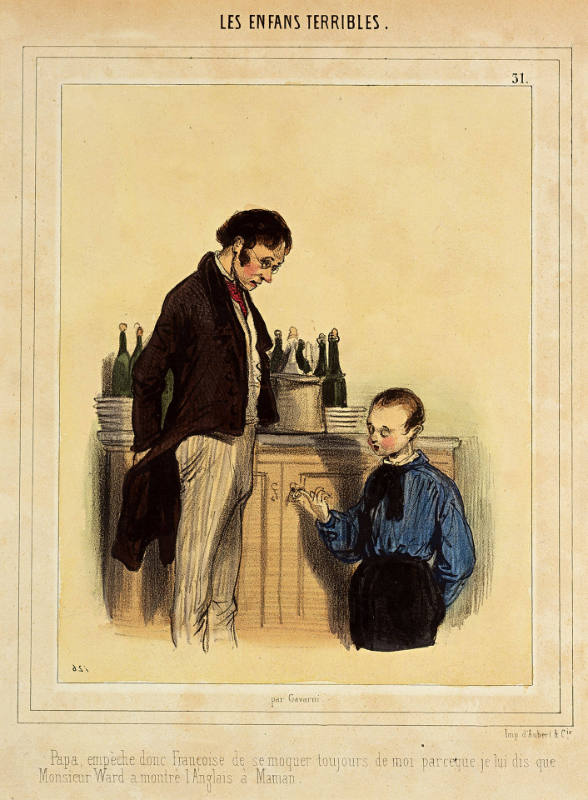 Papa, empêche donc Françoise de se moquer toujours de moi [Papa, please tell Françoise not to make fun of me], plate 31 from Les Enfans [sic] terribles [Terrible Children], in Le Charivari, 13 March 1841