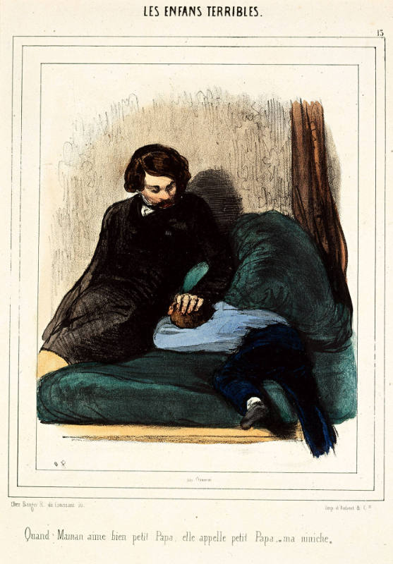 Quand maman aime bien petit papa, elle appelle petit papa “ma niniche” [When Mama really loves Papa, she calls Papa “my niniche”], plate 13 from Les Enfans [sic] terribles [Terrible Children], in Le Charivari, 15 June 1840