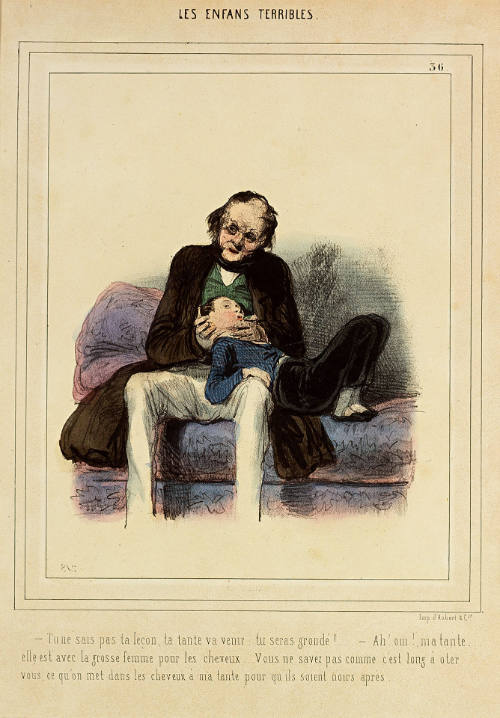 Tu ne sais pas ta leçon, ta tante va venir: tu seras grondé! [If you do not know your lesson, your aunt will come: you will be scolded!], plate 36 from Les Enfans [sic] terribles [Terrible Children], in Le Charivari, 17 May 1841