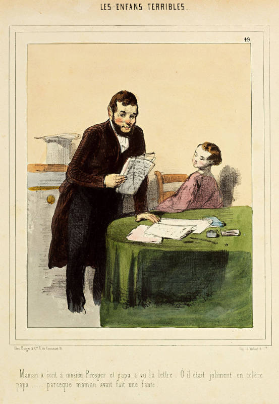 Maman a écrit à mosieu [sic] Prosper et papa a vu la letter [Mama had written to Monsieur Prosper and Papa saw the letter], plate 49 from Les Enfans [sic] terribles [Terrible Children], in Le Charivari, 29 May 1842