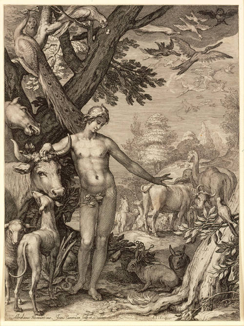 Adam Naming the Animals, plate I from History of the First Parents of Man, after Abraham Bloemaert
