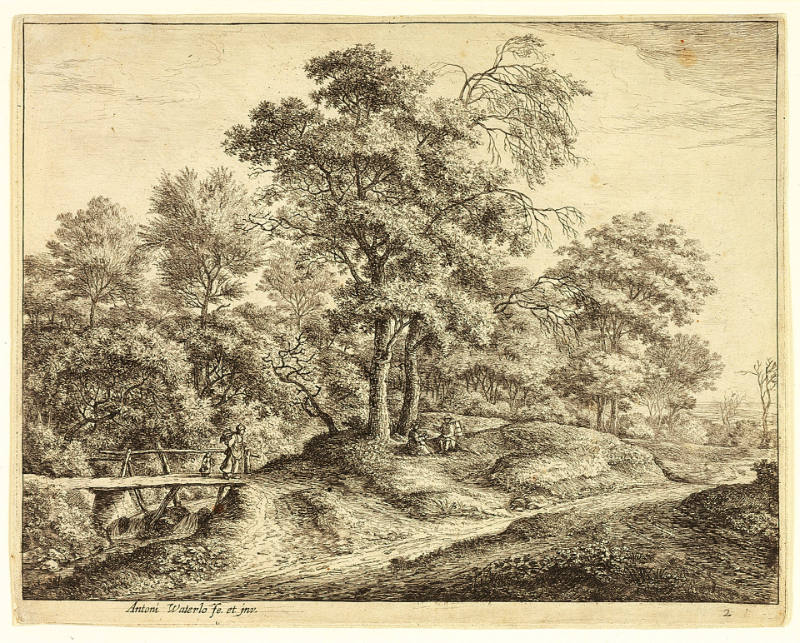 A Peasant Woman and Daughter on a Small Wooden Bridge, plate 2 from Large Landscapes