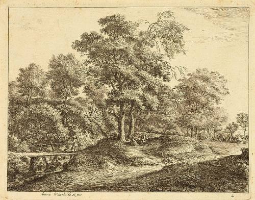 A Peasant Woman and Daughter on a Small Wooden Bridge, plate 2 from Large Landscapes