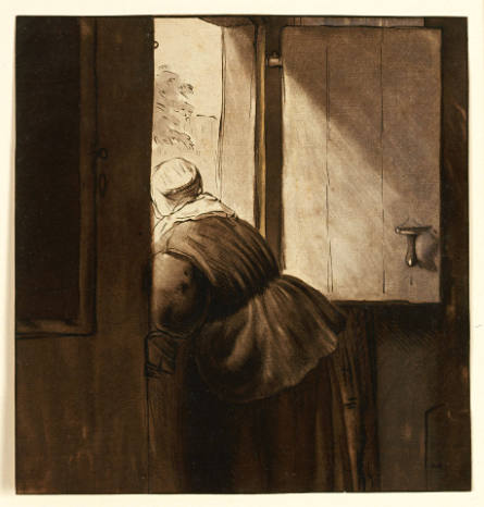 Woman Leaning Through an Open Door, after Rembrandt van Rijn(?)