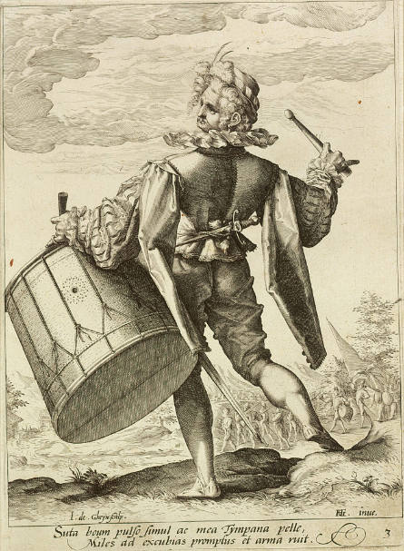 Drummer, plate 3 from Officers and Soldiers, after Hendrick Goltzius