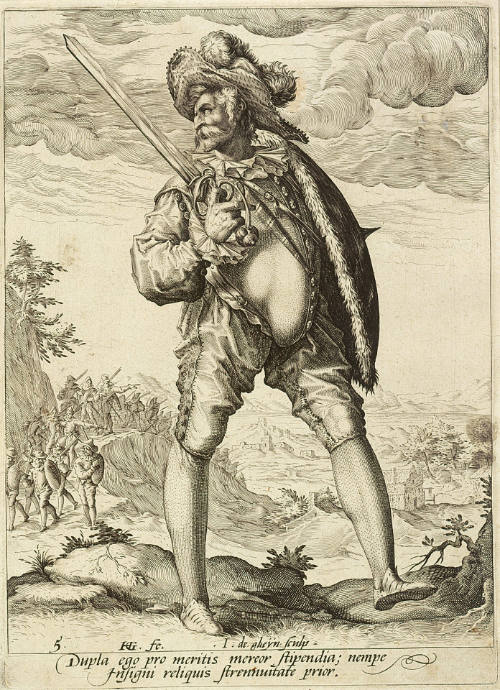 Soldier, Armed with Broadsword and Shield, plate 5 from Officers and Soldiers, after Hendrick Goltzius