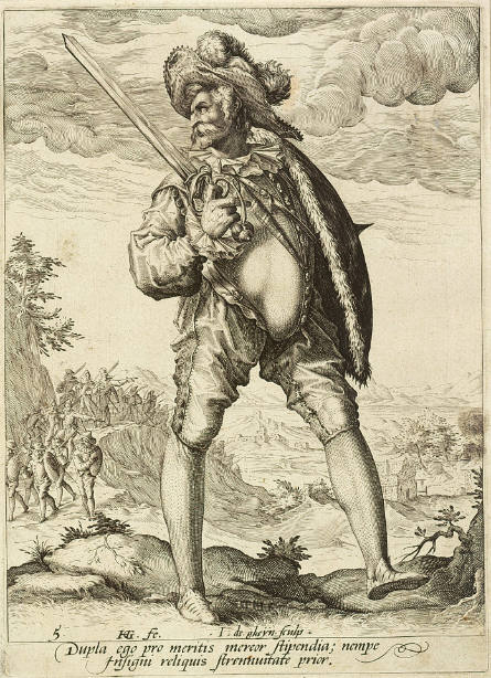 Soldier, Armed with Broadsword and Shield, plate 5 from Officers and Soldiers, after Hendrick Goltzius