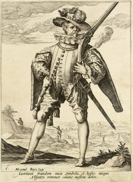 Musketeer, plate 6 from Officers and Soldiers, after Hendrick Goltzius