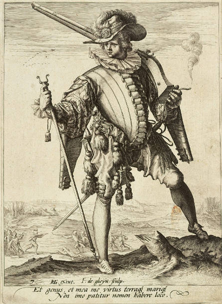 Soldier with Arquebus, plate 7 from Officers and Soldiers, after Hendrick Goltzius