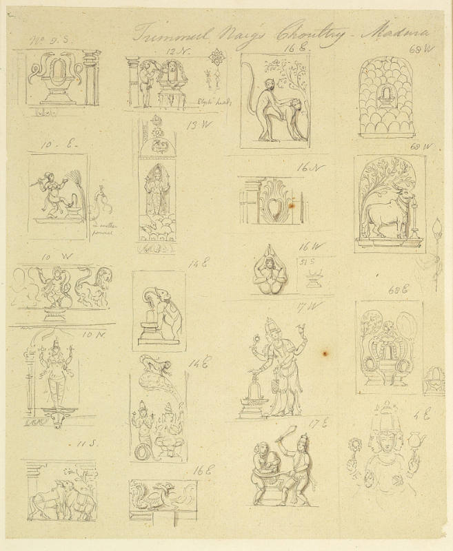 Studies of Sculpted Motifs on the Columns of Trimmul Naig's Choutry, Madura