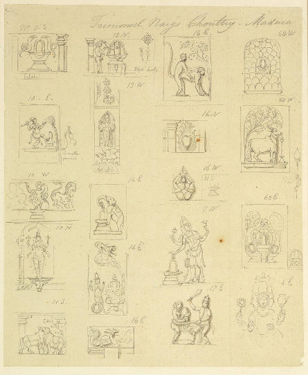 Studies of Sculpted Motifs on the Columns of Trimmul Naig's Choutry, Madura
