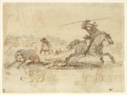 Studies of a Wolf Hunt (recto); Studies of Wolf and Stag Hunts (verso)