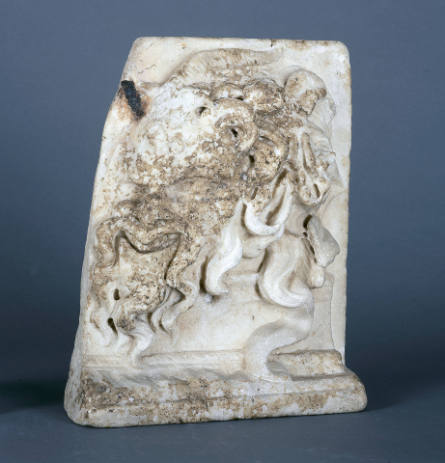 Two Sided Marble Relief: One side depicting Pan or a Satyr, the other showing Hecktor being dragged around the Walls of Troy
