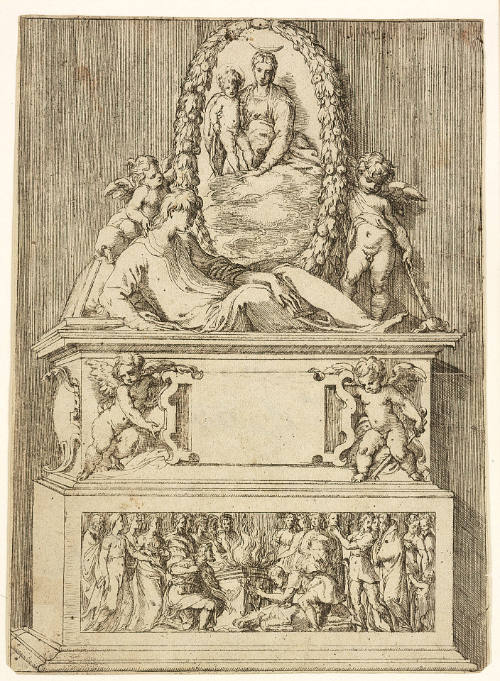 Tomb Surmounted by the Virgin and Child in an Oval, after Parmigianino